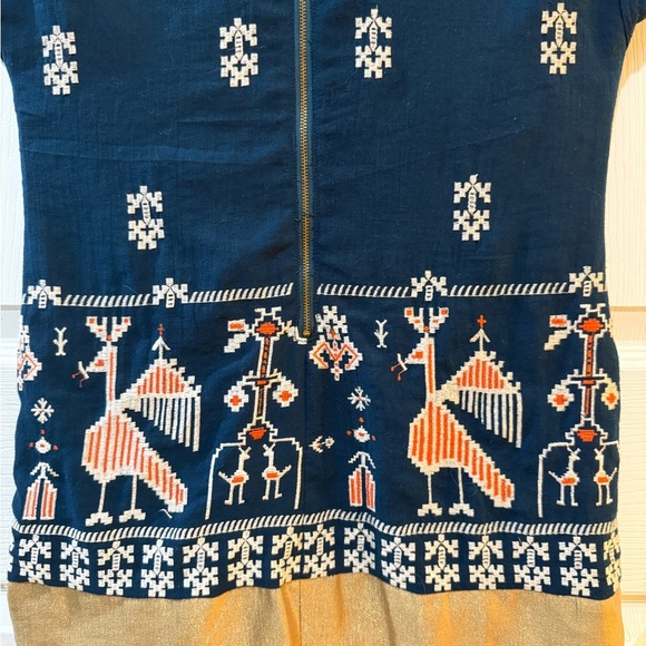 Anthropologie Floret Blue and Tan Embroidered Peruvian Dress - Picture 4 of 7